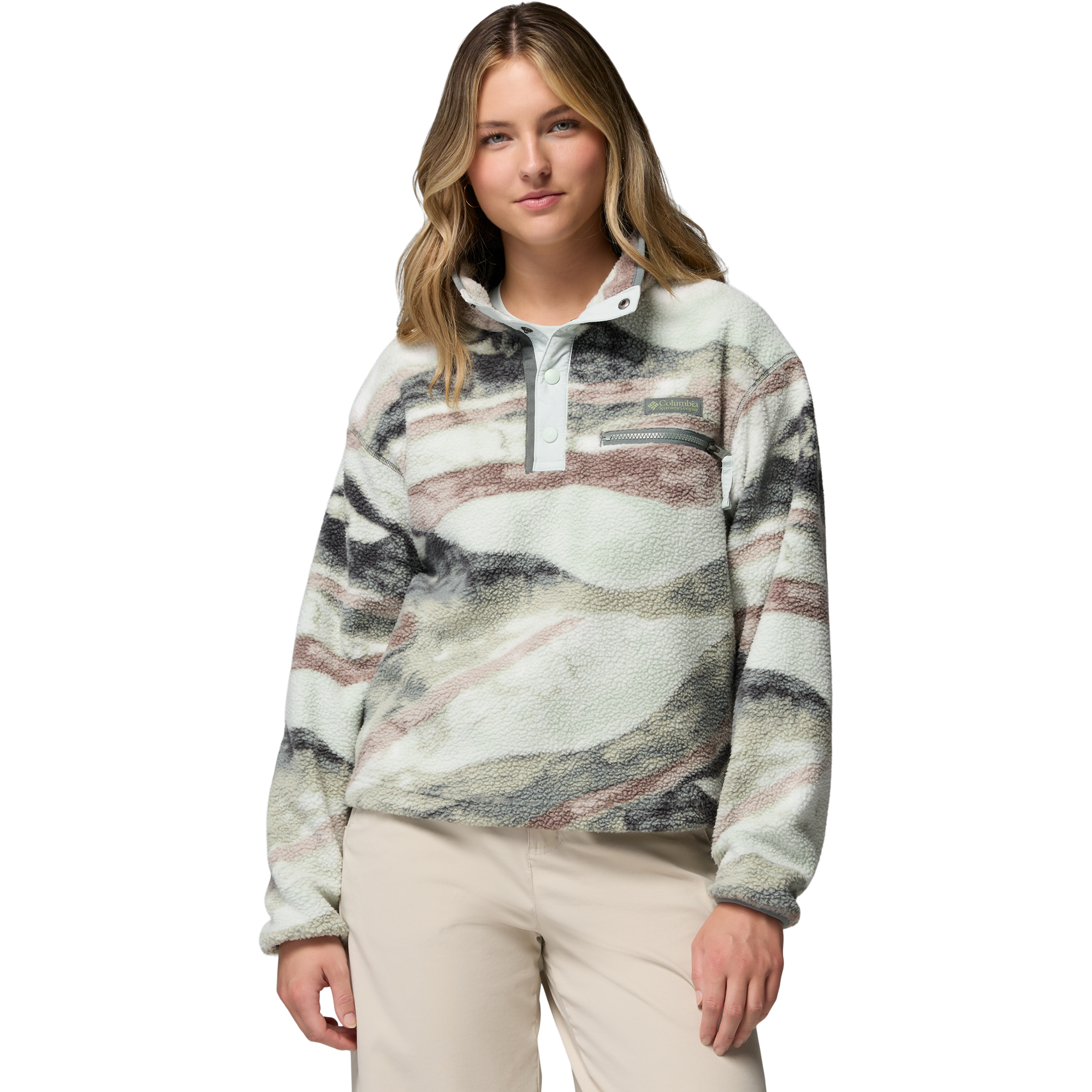 Columbia Helvetia II Printed Cropped Damen Pullover grau Größe S Lifestyle Widerstandsfähig