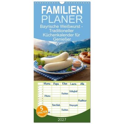 Familienplaner 2027 - Bayrische Weißwurst - Traditioneller Küchenkalender für Genießer mit 5 Spalten (Wandkalender, 21 x 45 cm) CALVENDO