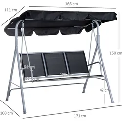 Outsunny Hollywoodschaukel 3-Sitzer Metall Schwarz+Silber 171 x 108 x 150 cm
