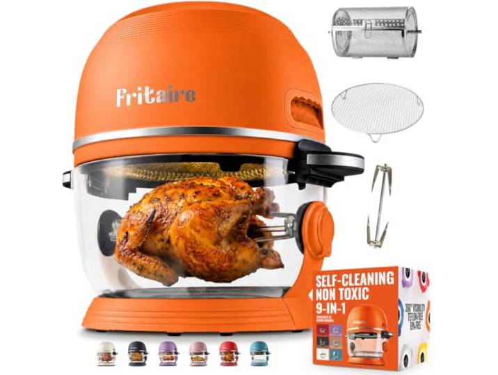 Fritaire Ungiftiger Glas-Airfryer™, 5 L – 360° Sicht, Selbstreinigung, 400 °F Heißluft-Vortex für gleichmäßiges Garen, BPA- & Teflonfrei, 9-in-1 Funktionen: Airfryer, Rotisserie, Braten, Orange
