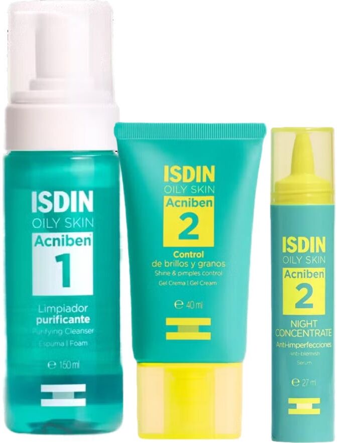 ISDIN Pack Acniben Limpiador Purificante + Control Brillos y Granos + Night Concentrate