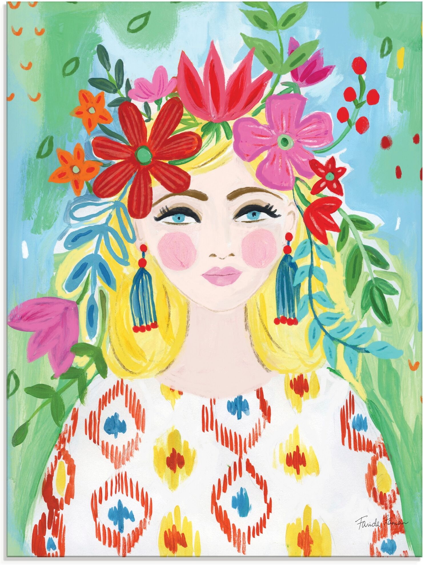 Glasbild ARTLAND "Boho Girl II", bunt (farbe bild(er): farbig), B:60cm H:80cm, Bilder, Glasbild, in verschiedenen Grössen farbe bild(er): farbig B/H/T: 60cm x 80cm, Glasbild Bilder von Frauen Hochformat, 1 Stk.