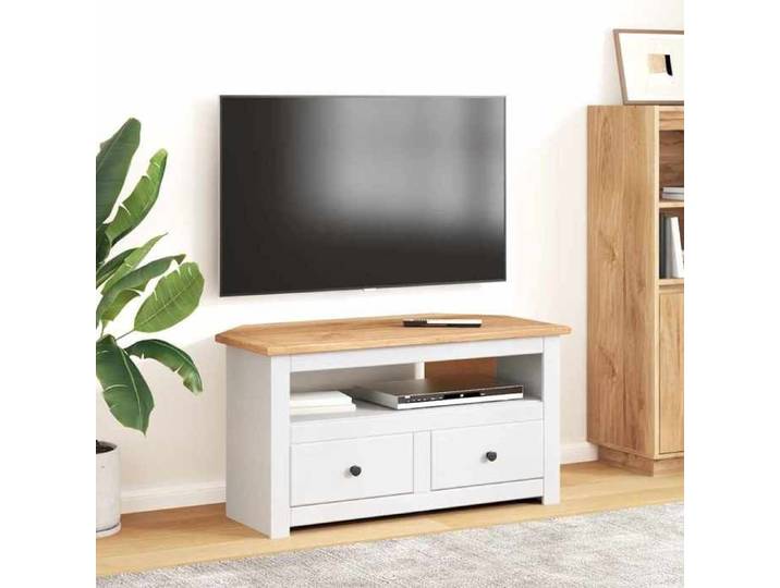 Moderne Meuble TV/HIFI d'angle - Blanc - 93x49x49 cm - Pin Assortiment Panama - Armoire TV pratique @FR 1465
