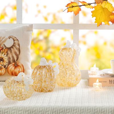 Glitzhome Thanksgiving Various Handblown Glass Pumpkins Fall Table Centerpieces