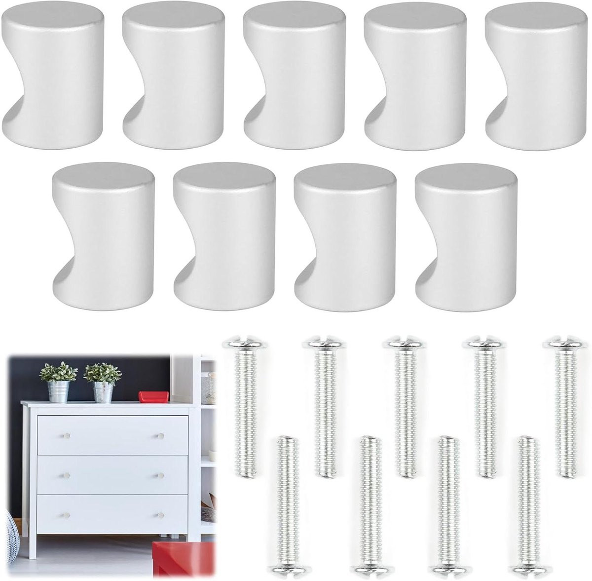 Set van 9 metalen meubelknoppen met modern design van Allecto Plus