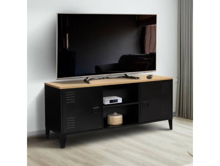ID MARKET meuble tv ESTER 2 portes 113 cm noir à poser