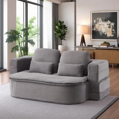 "75"" 2-in-1 Convertible Floor Sofa Bed with Multi-Functional Blanket and 4 Pillows"