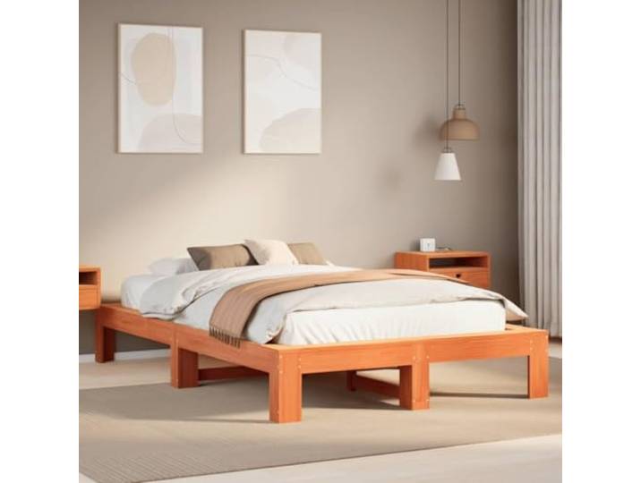 RJPLMFV Bettgestell, 120 x 200 cm, massives Kiefernholz, Braun Ohne Matratze, Lattenrost inklusive, robuste Füße, langlebig
