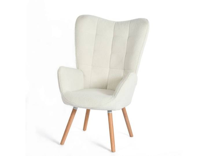 MEUBLES COSY Fauteuil scandinave avec accoudoirs en tissu mouton bouclette beige à surpiqûres - FUNKEL