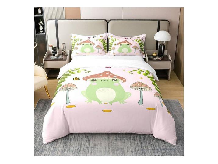 LuxusKollektion Kinderbettwäsche Bettwäsche Frosch Pilz 155x220cm Kinder
