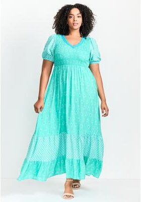 Plus Size Women's Eve Border Dress by Avenue in Aqua Paisley Geo (Size 16)