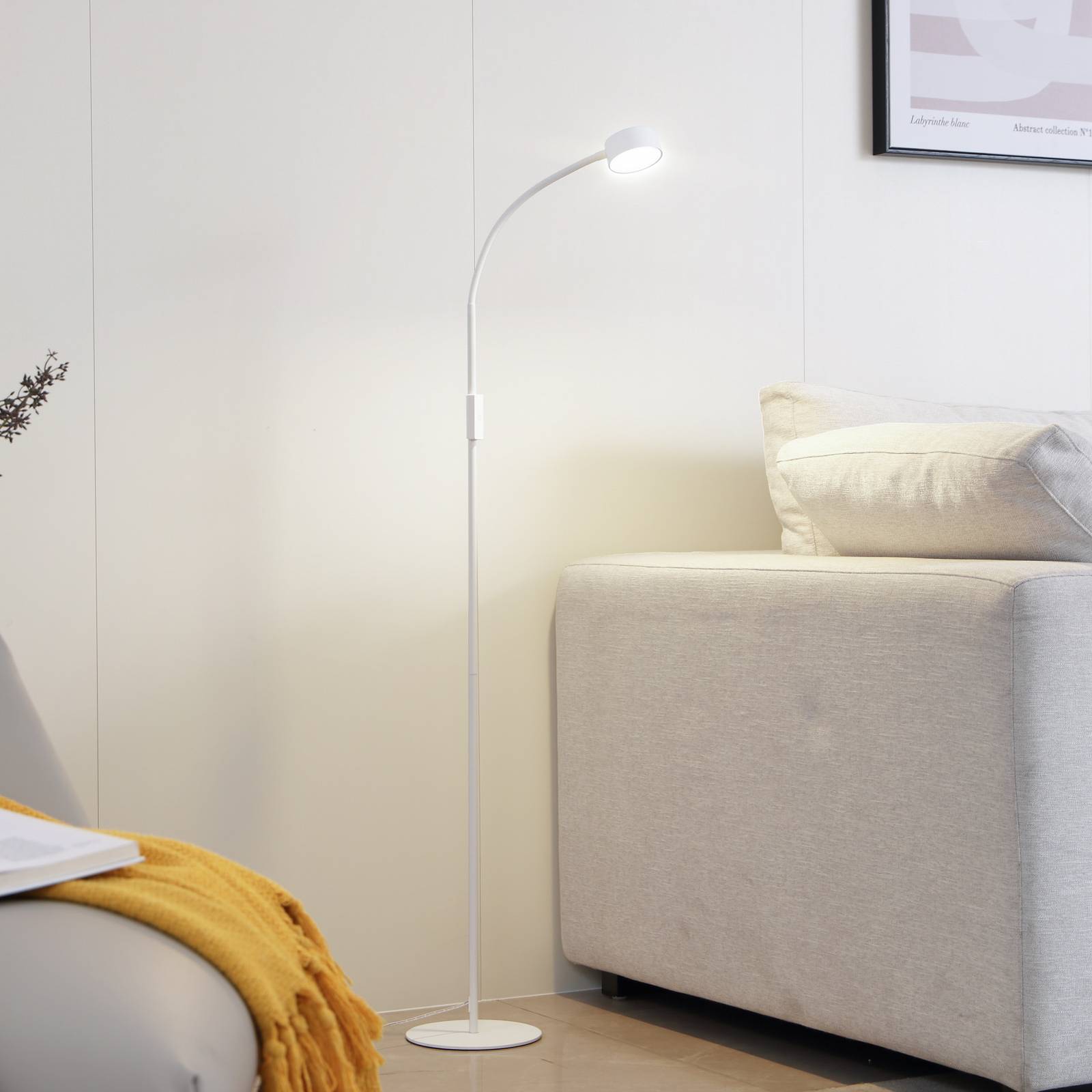 Stehlampe Maori Lindby, dimmbar, weiß / opal, für Arbeitszimmer / Büro, Metall, Modern, Stehlampe
