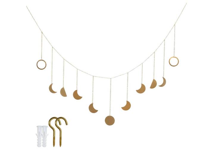 Intirilife Mondphasen Deko Girlande 114 /28 cm, Goldfarben, Metall, 28x1x141 cm, Bilder & Rahmen, Bilder, Wanddekoration