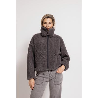 Kurzblazer ZHRILL "ZIRA", Damen, Gr. L, grau, Web, Obermaterial: 100% Polyester, unifarben, lässig geschnitten hüftlang, Rundhals, elastischer Bund, Blazer Kurzblazer, Fleecejacke im Casual Stil, bequeme Passform, XXL-Kragen