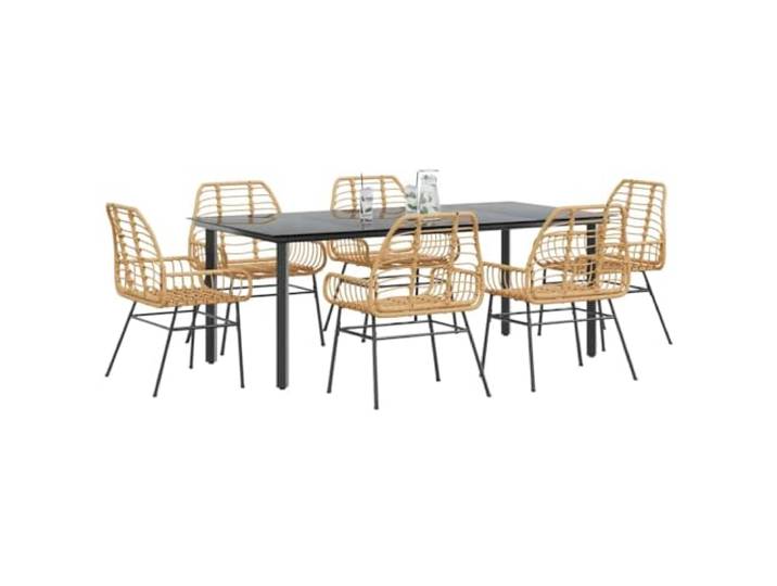 HEFZGDB 7-teiliges Garten-Esszimmerset aus Polyrattan mit Glasplatte, Braunes PE-Rattan Möbel Set für Terrasse und Außenbereich, Robustes Stahlgestell, Wetterbeständige