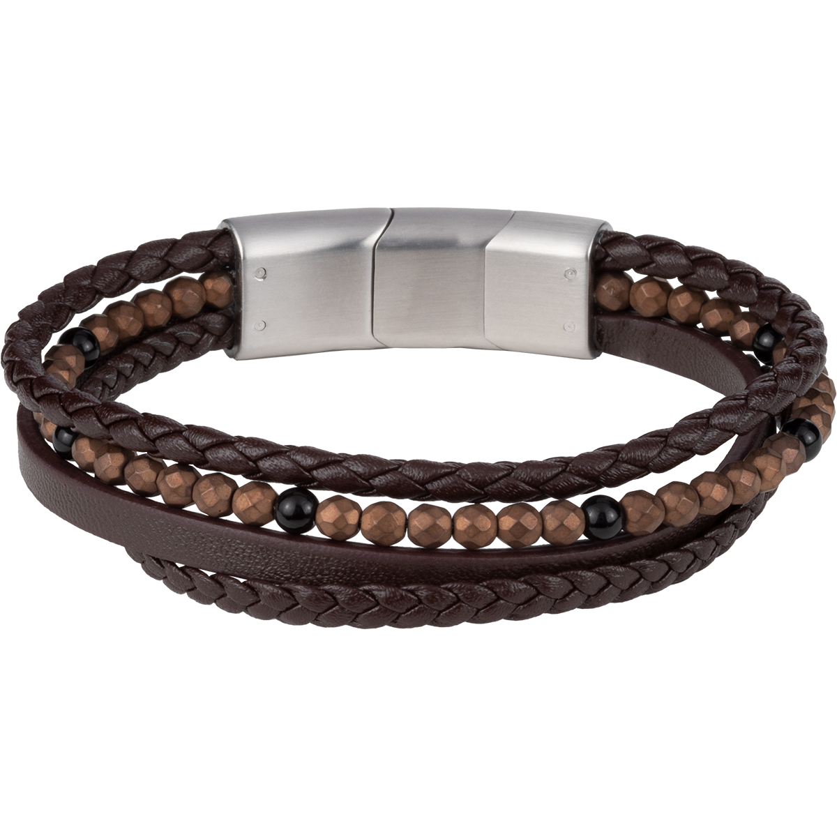 Jacques Lemans Lederarmband mit Hematite/Onyx Perlen