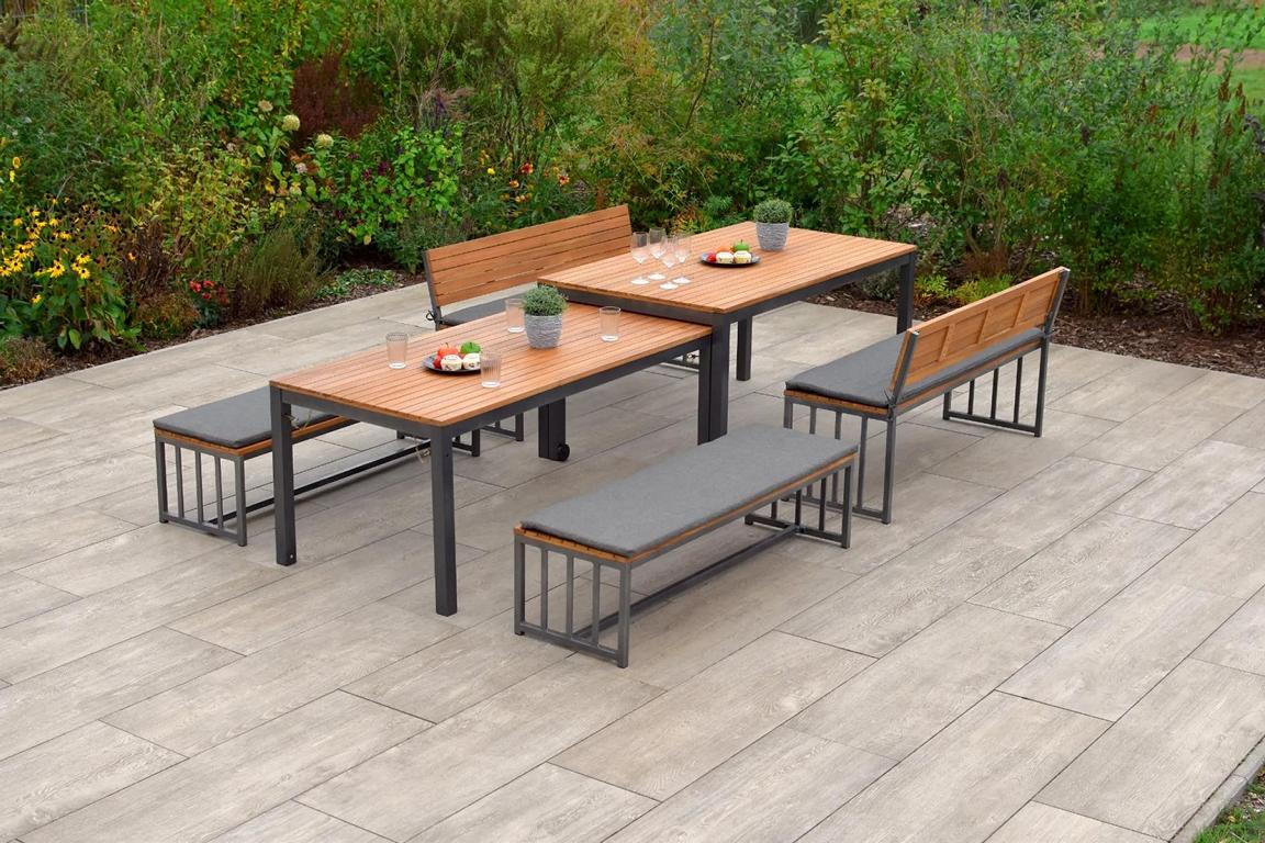 MERXXHANDELS Milos Set 6tlg 2x Tische 2 Bänke mLehne 2 Bänke oL 16928743