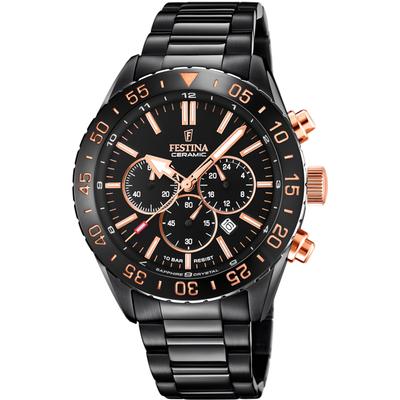 Chronograph FESTINA "Keramik Kollektion", schwarz, Armbanduhren, Herren, Chronograph, Armbanduhr, Quarzuhr, Herrenuhr, Stoppfunktion, Edelstahlarmband