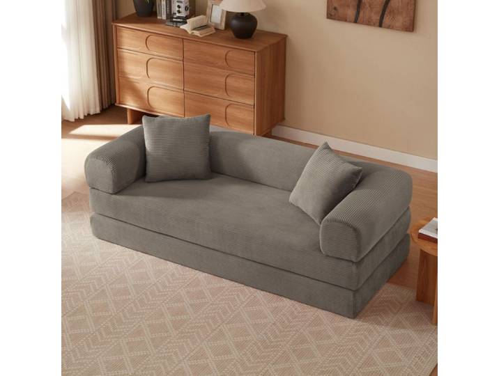 Canape Convertible 3 Places Taupe Sofa Modulable FloraGrace Pour Salon Chambre Studio Sans Montage 195x89x59cm