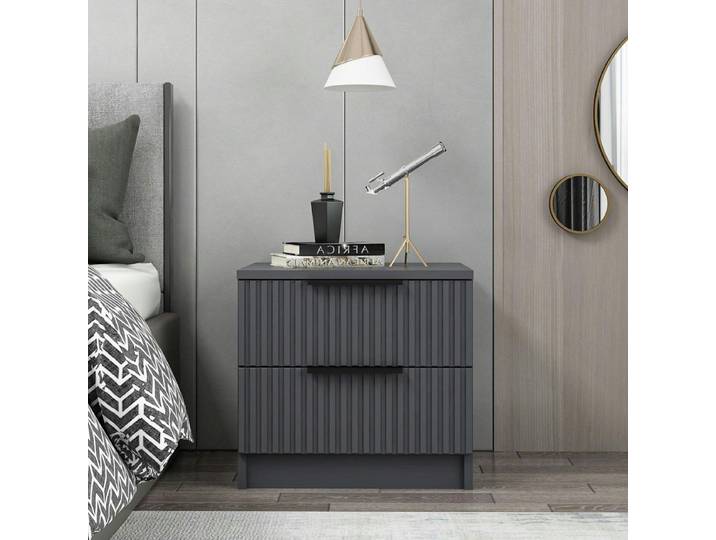 Chevet design 2 tiroirs rainurés BYRON - Anthracite