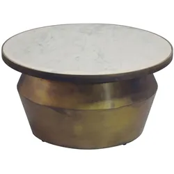 FineBuy, Couchtisch + Beistelltisch, Couchtisch mit Marmor Platte Design Wohnzimmertisch Sofatisch Metall rund 60cm (60 x 31 cm)