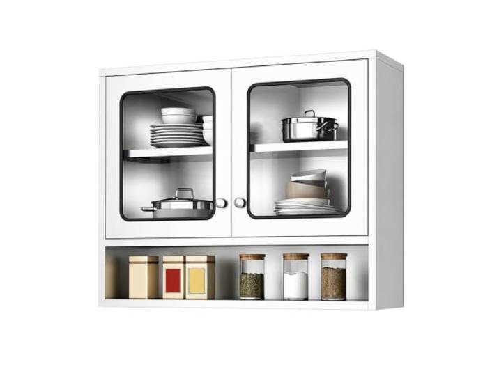 Küchen Wandschrank aus Edelstahl 304 mit Verstellbaren Einlegeböden Wand Aufbewahrungsschrank mit Glastüren, Industrieschrank für Garage, Küche und Lager, keine Montage erforderlich(80cm/32in)