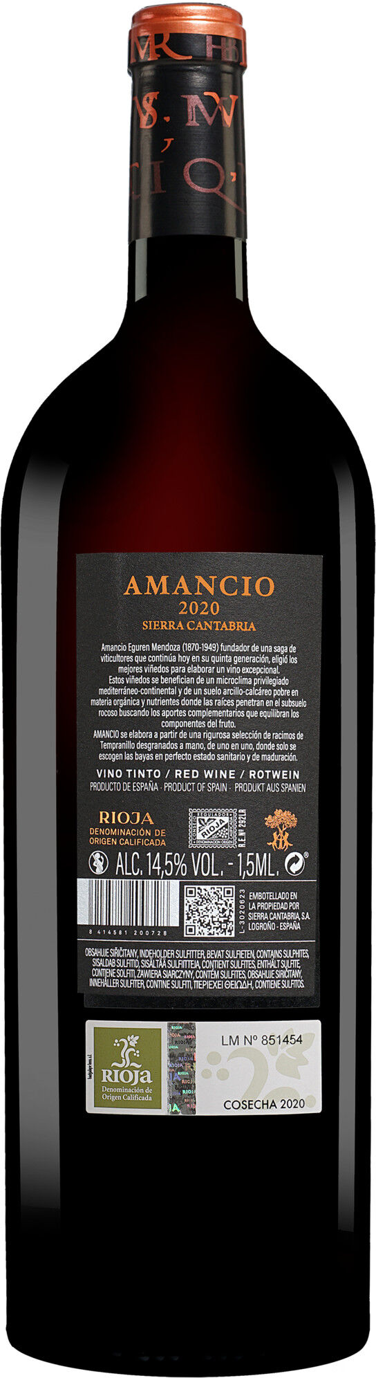 Sierra Cantabria Amancio - 1,5 L. Magnum 2020 14.5% Vol. Rotwein Trocken aus Spanien