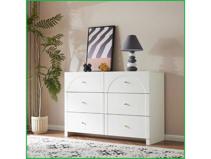 Commode à 6 tiroirs - Style luxe romantique - Blanc - Pour salon & chambre