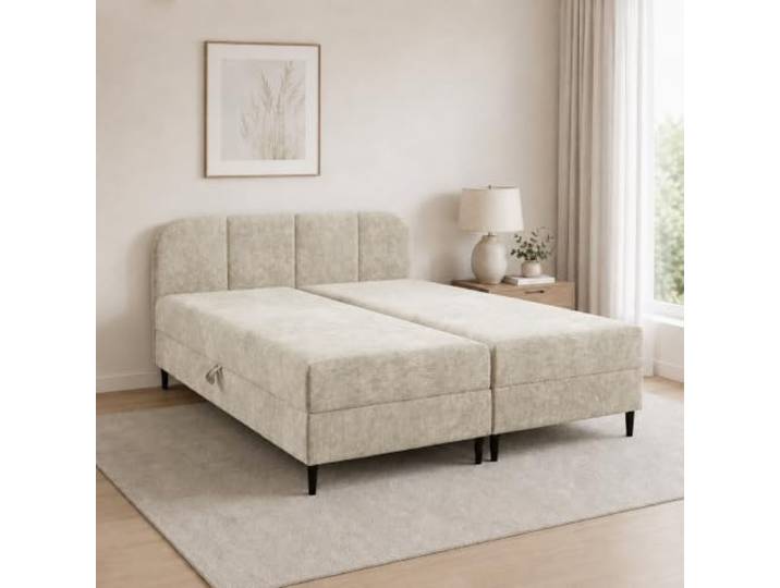 Home Collective Boxspringbett Doppelbett Polsterbett mit Stauraum 200x200cm Integrierte Bonnell-Federkernmatratze, 2 Bettkästen, gepolstertes Kopfteil, weicher Chenille-Bezug Sandbeige