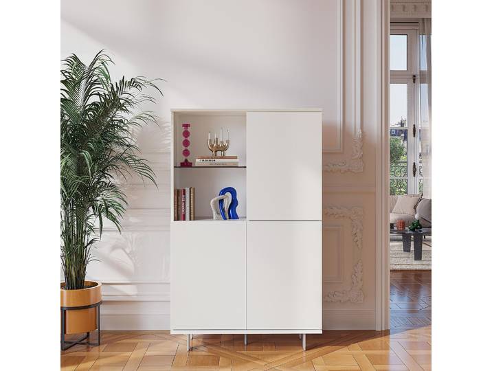 HABITAT - Buffet haut 3 portes et pieds en métal - Blanc polaire - Agnes