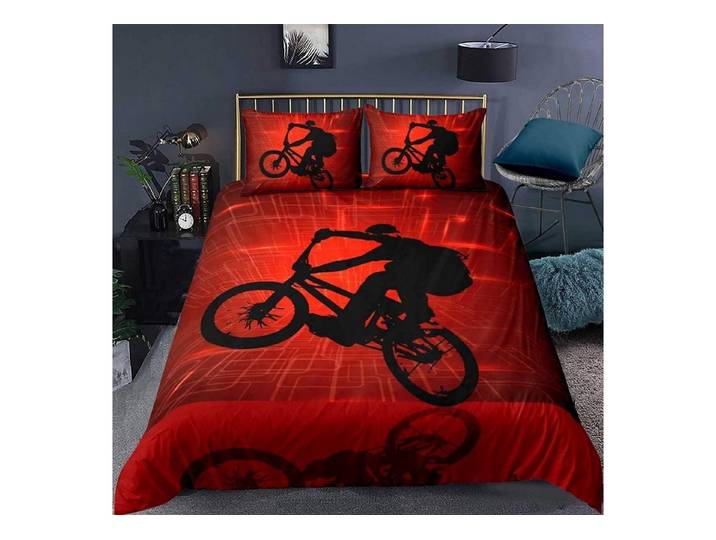 LuxusKollektion Kinderbettwäsche Bettwäscheset Offroad-Motorrad 220x240cm Biker Feuerrot