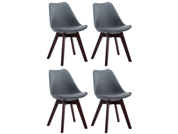 CLP Stuhl 4er Set Lederlook grau, Grau, Holz, 48x84x55 cm, Esszimmer, Stühle
