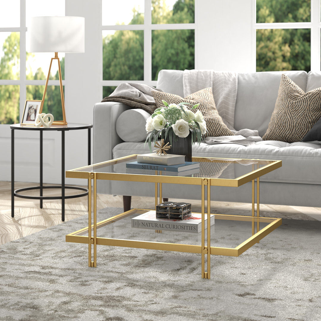 Hudson&Canal Inez Coffee Table with Storage Gold 43.18cm H X 81.28cm W X 81.28cm D
