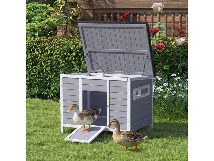 PawHut Maisonnette Canards Bois Toit Ouvrant 93x70x72 cm