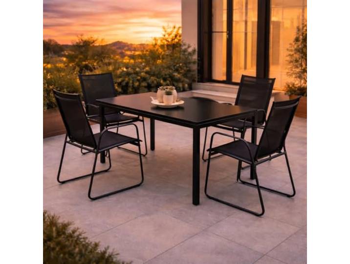 Mojawo 5tlg Outdoormöbel Set Gartenmöbel Gartengarnitur Glastisch Gartentisch 150x80cm + 4 Sessel Schwarz