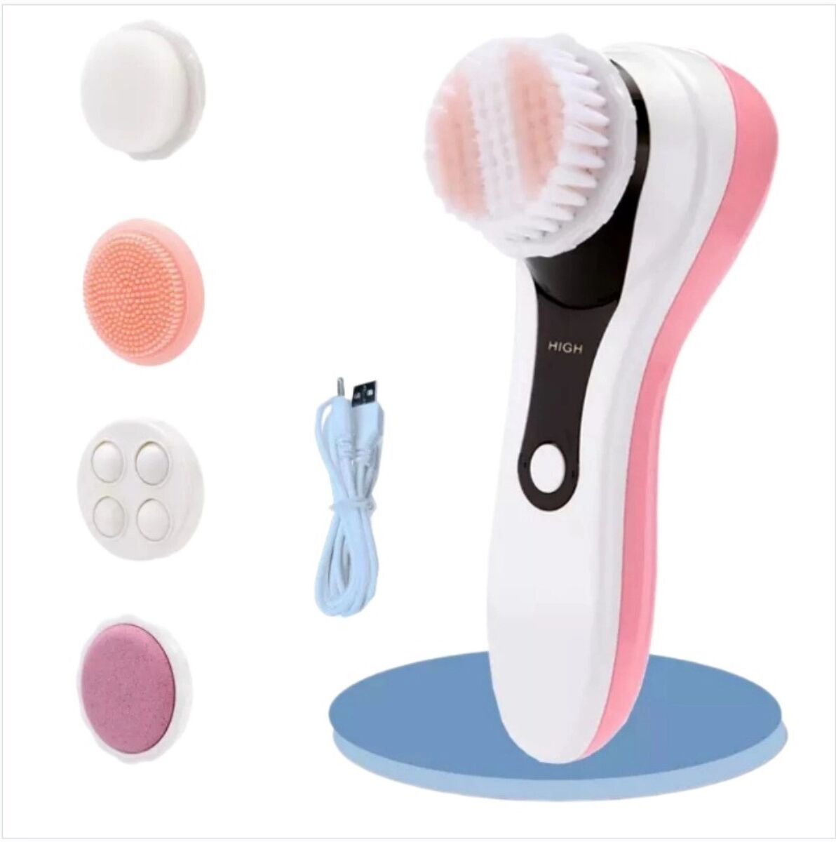 INF JBM-J6 Wiederaufladbare 5-in-1 Gesichtsreinigungsbürste für Zuhause – Porentiefe Reinigung, Peeling und Massage mit weichen Rosa