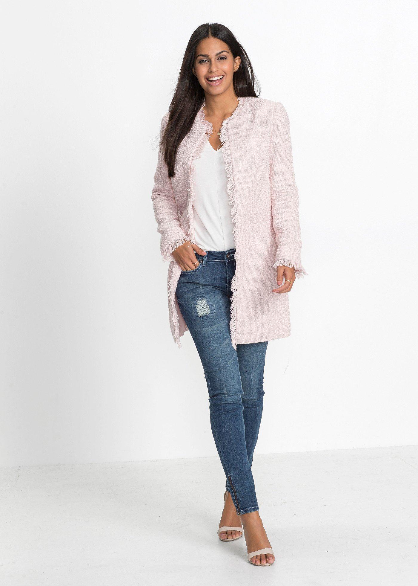 bonprix Bouclé Longblazer, rosa, Gr.44, Charismatischer Bouclé- Longblazer