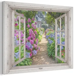 AKUSTIKBILD Hortensie - Durchsichtig - Blumen - Sommer - Lila - Weg Wandbild Wohnzimmer 100x70 cm