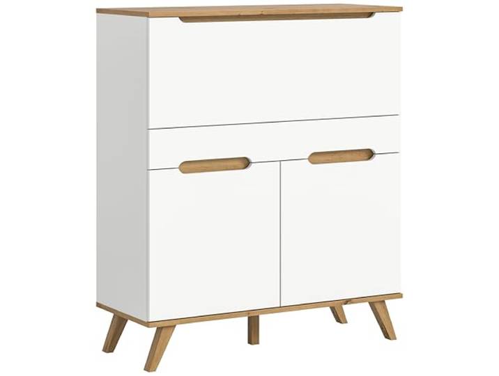 xonox.Home - Sekretär Stockholm 100x118x40 cm in weiß und Nox Eiche - Sekretär Schreibschrank Schrank Stauraumschrank - Pflegeleichte Oberfläche robust und langlebig