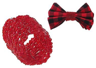 IH Casa Decor Christmas Beaded Napkin Ring Red - Set of 8