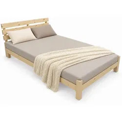 Relaxdays Bett Massivholz 120x200 cm Hellbraun
