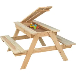 DELUKE Kinder Picknicktisch KLEIS - 100cm, Massives Tannenholz, Extra Stauraum | Kindersitzgruppe Picknickbank Sitzgruppe Aussen Bank Sitzbank Gartenbank