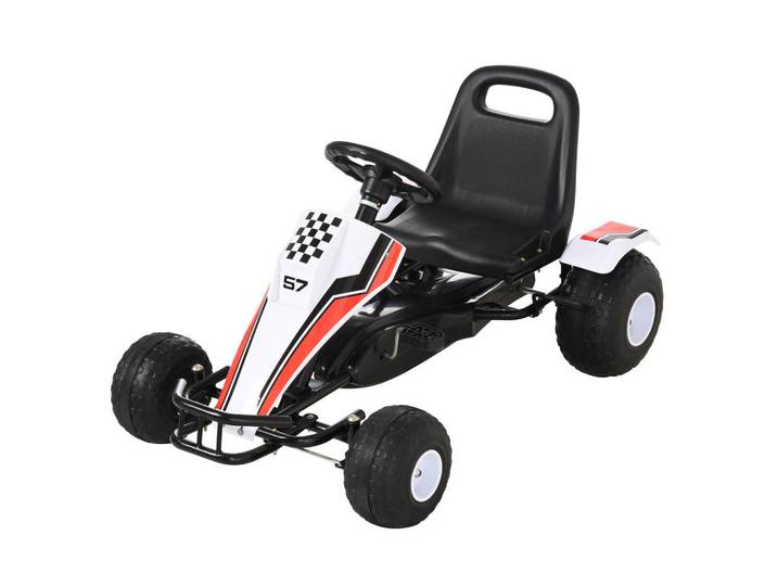 Homcom GO Kart Mit Pedal Kinderfahrzeug Tretauto mit Pedal für 3-6 Jahre Stahl Weiß, Metall, 66x57x104 cm, Spielzeug, Kinderfahrzeuge