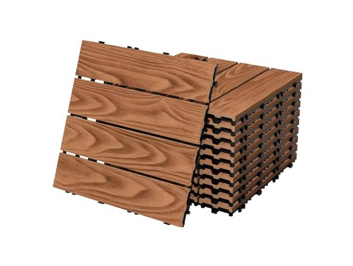 ECD Germany WPC Terrassenfliesen 30x30 cm/11 Stück=1m² Hellbraun, Holzoptik, Bodenbelag mit Klicksystem & Drainage, Terrassendielen Balkonfliesen Holzfliesen, Klickfliesen für Terrasse Garten Balkon