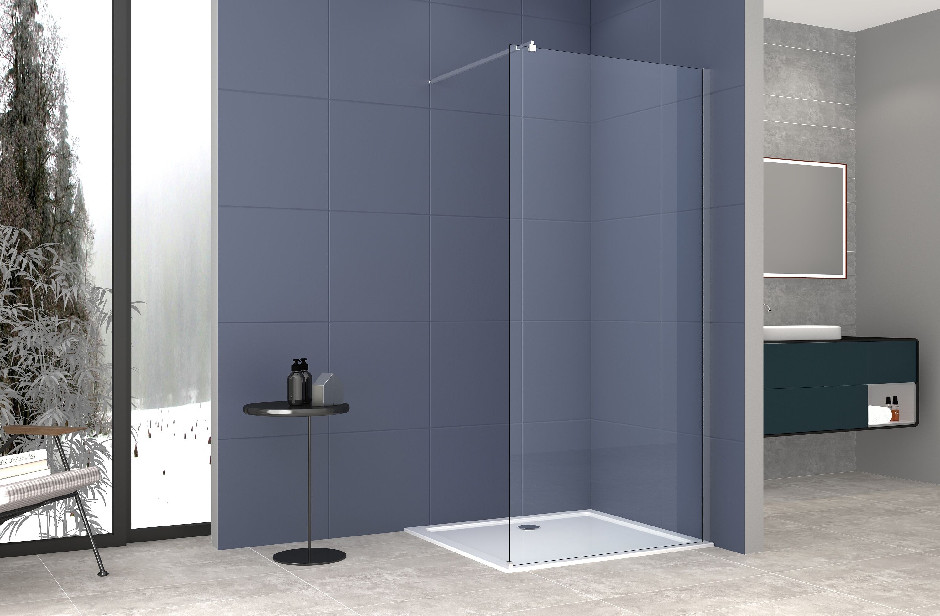 Walk-in-Dusche WELLTIME "Tropea", grau (chromfarben), B:120cm H:195cm, Duschwände, Walk-in-Dusche, 8mm ESG und Antikalkversiegelung, Extra Dick, Extra Hoch chromfarben B/H: 120cm x 195cm, beidseitigmontierbar,mit Antikalk-Versiegelung