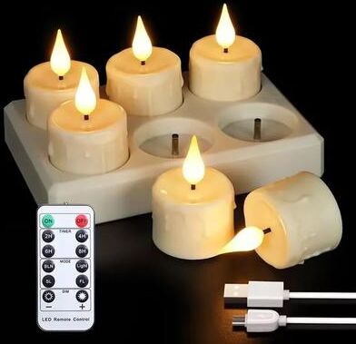 Inspired Living Remote Control Rechargeable LED Candles Flameless Flickering Candle Set For Home Decor 6pcs No Cups