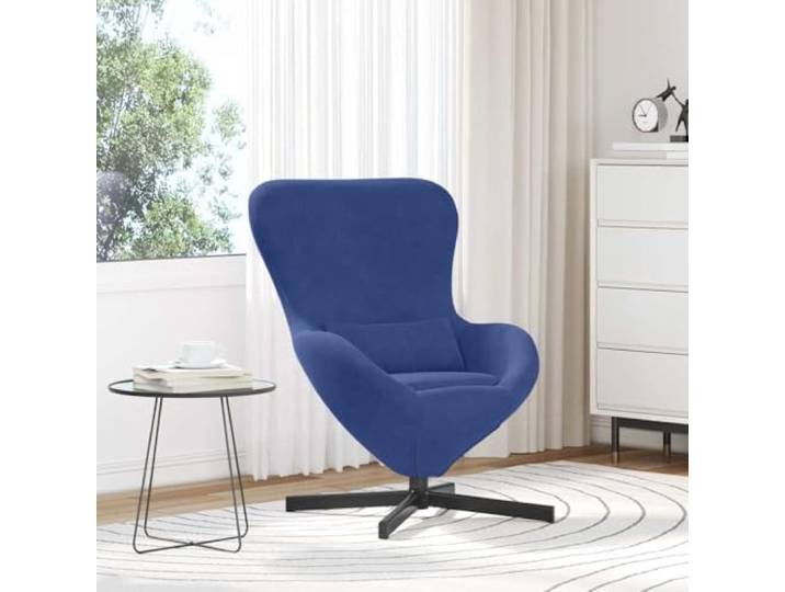 YUTAASU Egg Chair Velvet Blue 63 x 73 x 90 cm 360 Degree Swivel, Steel Legs, Living Room Bedroom Accent Chair