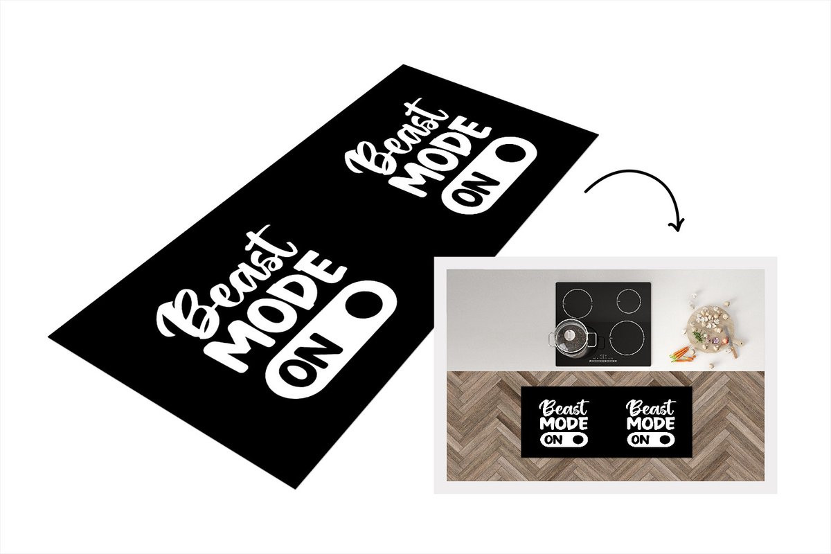 KitchenYeah Keukenloper Vinyl met Beast Mode On Quote - 120 x 50 cm