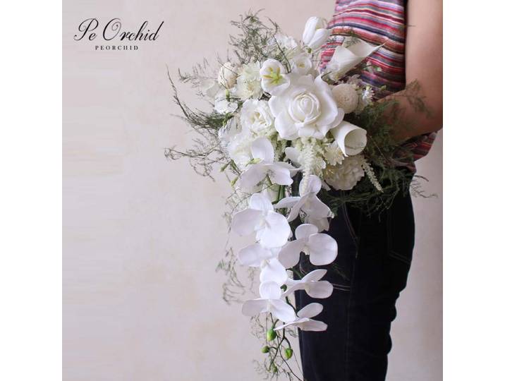 PEORCHID-Bouquet de Luxe Blanc en Cascade pour Patients Orchidée Phalaenopsis, Fleurs Artificielles de Mariage, Cascade