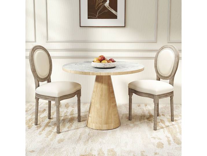 HOMCOM Chaises Salle Manger Bois Lin Beige 2pcs